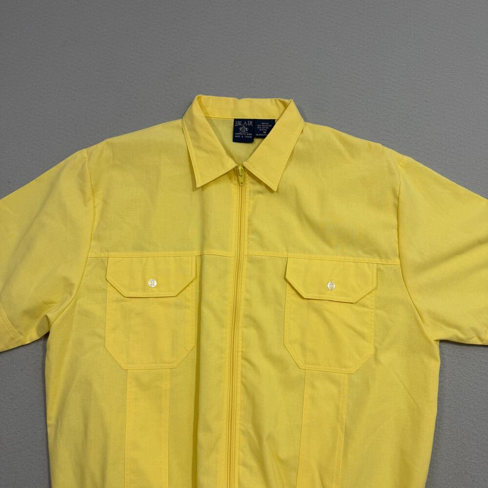 Vintage John Blair Full Zip Polo Shirt Men's Medium Yellow 90s Preppy Rockabilly - Picture 2 of 7